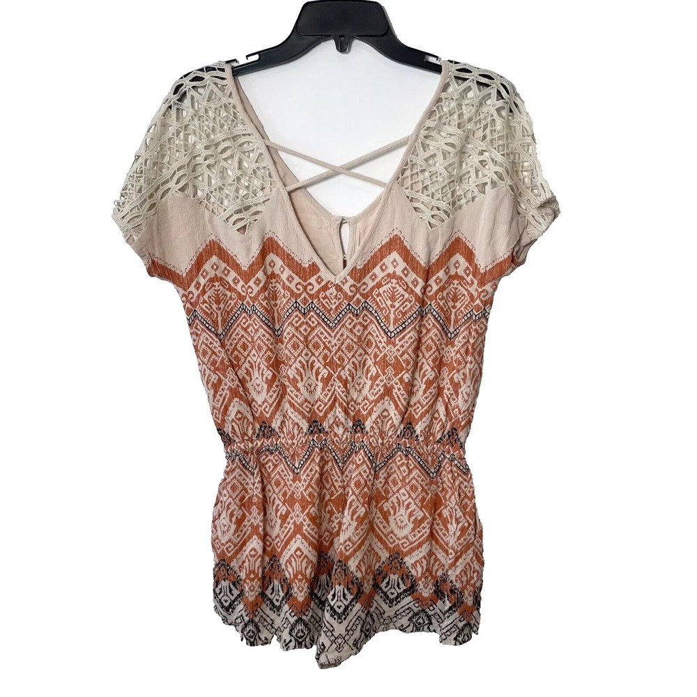 Miss Me Short Sleeve Zig Zag Print Romper Womens Size S Multicolor Button Knit